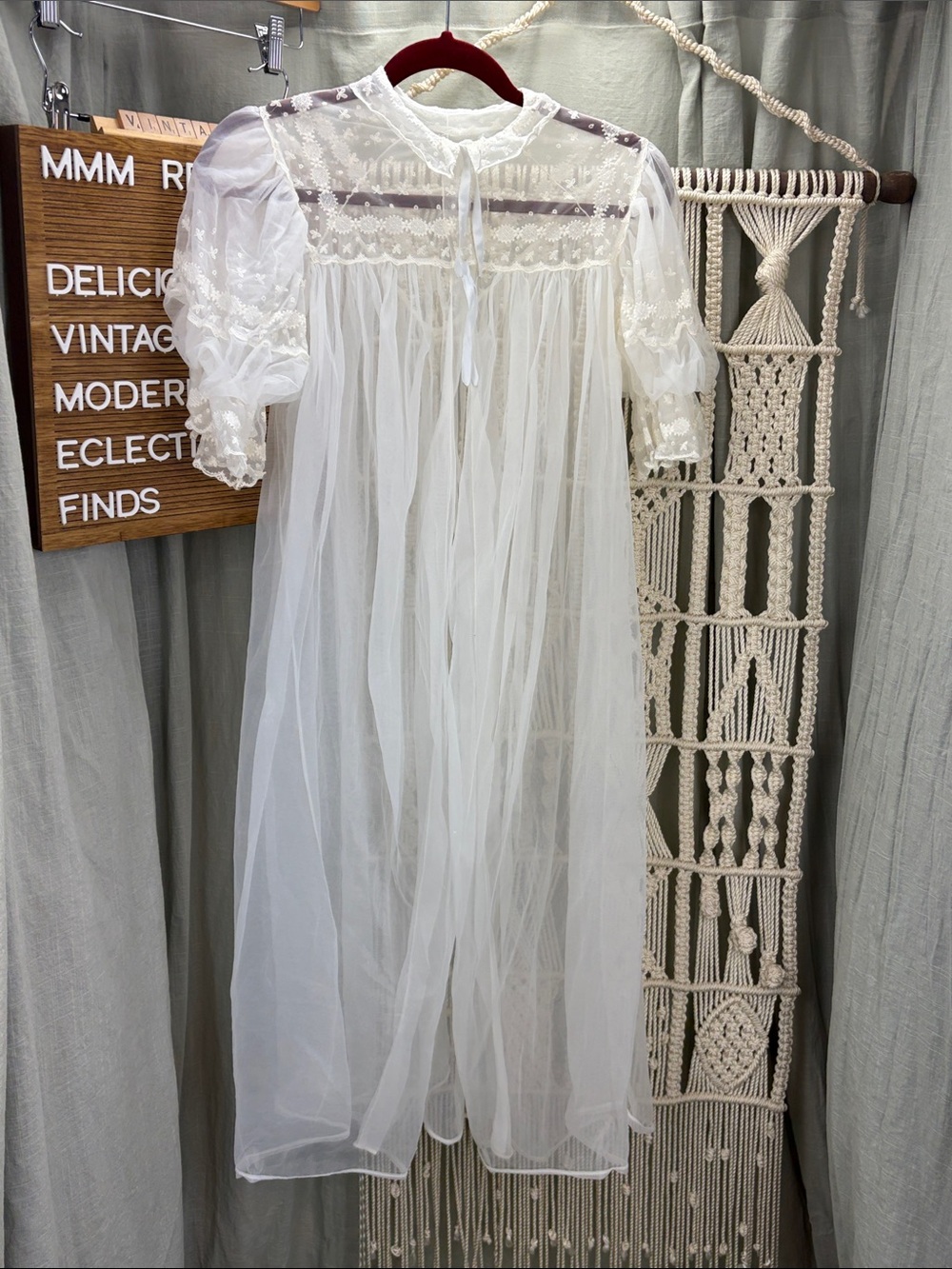 Vintage Laros 1950s Sheer White Nylon with Lace Peignoir Pinup Robe | Small